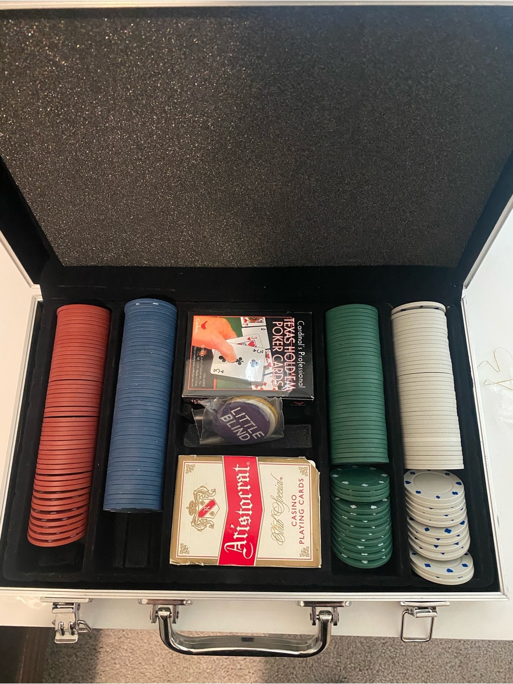 Professional Poker Chip Set with Playing Cards - Red, Blue, Green, White